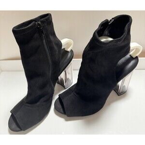 Charlotte Russe Kloude-16 Women 7 1/2 Black Lycra Clear Heels Zippers Going Out
